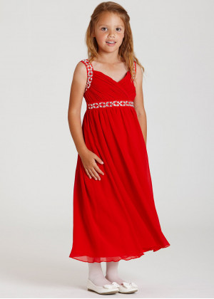 Beaded V Neck Chiffon Summer Wedding Flower Girl Dress